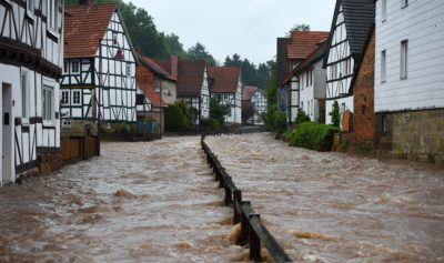 5月份德国市古代城市洪水洪水。