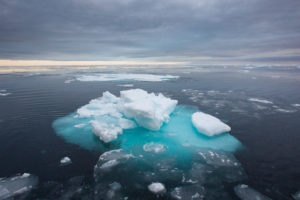 冰在挪威北极群岛和格陵兰岛之间的弗拉姆海峡漂流。