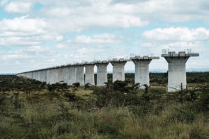 中国资助的肯尼亚标准轨距铁路第二阶段的建设穿过内罗毕国家公园，图为今年6月。